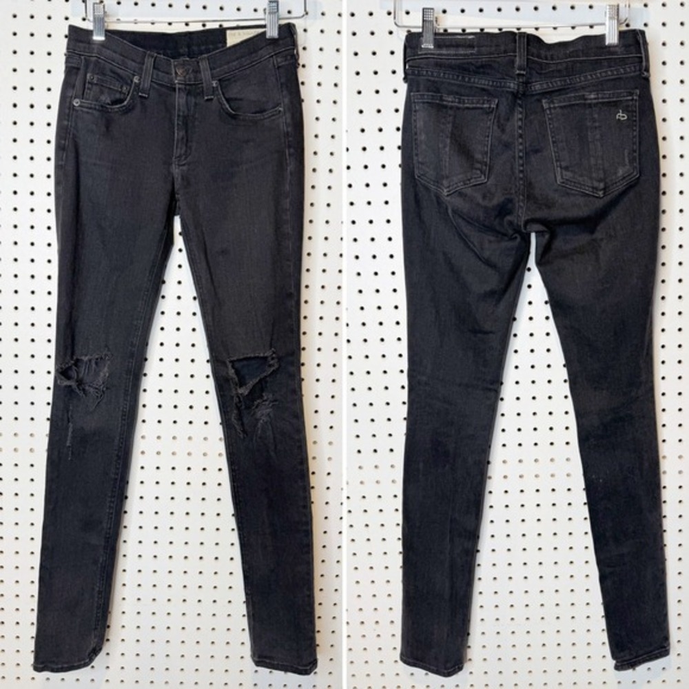 Rag & Bone |‎ Black Skinny Jeans Denim in "Rock w/ Holes"  Sz. 24